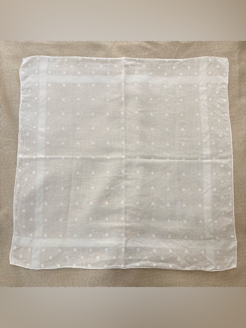 Vintage White Sheer Polka Dot  Men’s Handkerchief pocket square, 18” sq.
